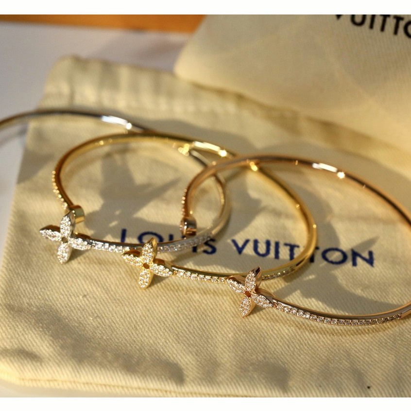 Vòng tay cỏ bốn lá dạng hở có thể điều chỉnh bằng thép không gỉ mạ vàng 18K