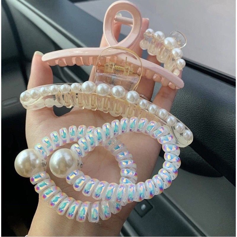 Sét 5 món kẹp tóc càng cua kèm túi zip phong câch hàn quốc