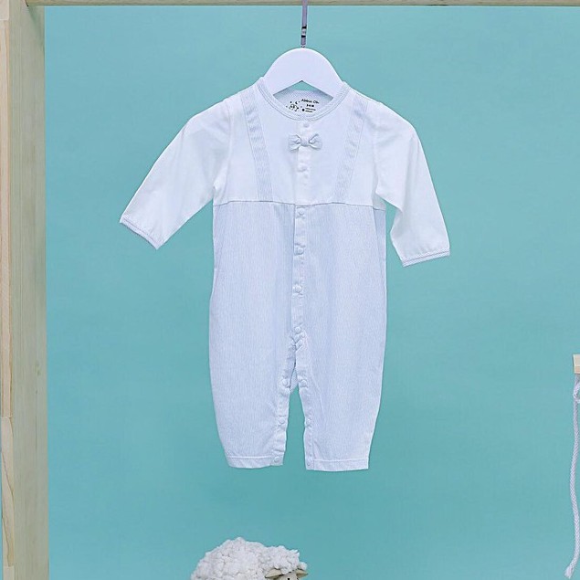 Bộ quần áo liền dài tay ABBIEOH có nơ xanh cho bé Trai 0-3 Tuổi BD078 AW18