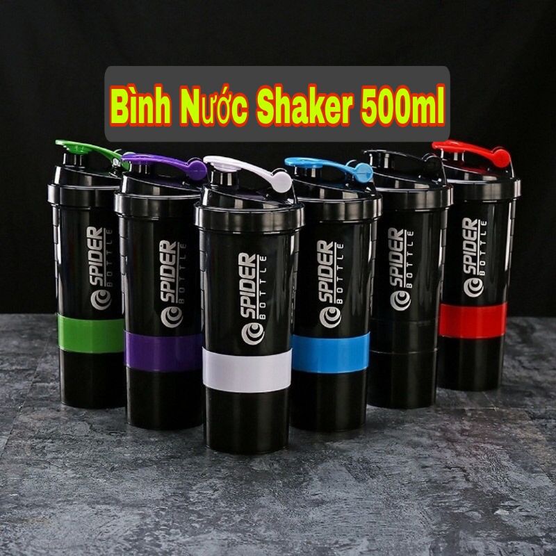 Bình đựng nước,Bình lắc,Bình shaker thể thao,bình tập gym 500ml có hộp chia ngăn đựng whey