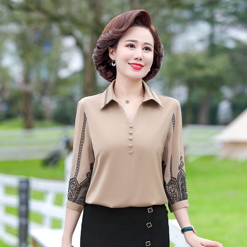 Áo sơ mi trung niên tay dài hoạ tiết cao cấp (thời trang Lolita xinh) LT42-0222