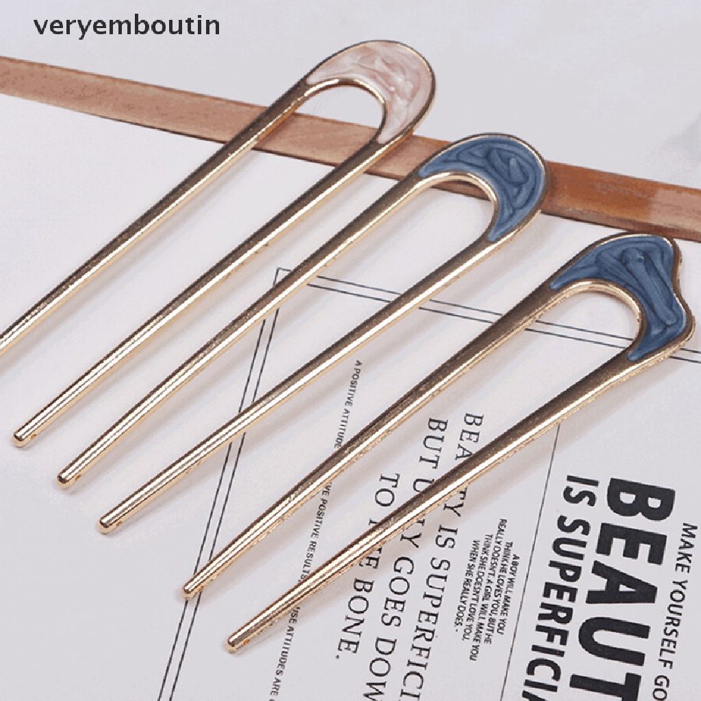 【in】 Metal U Shape Hair Stick Women Elegant Shell Enamel Hairpin Female Headwear New .