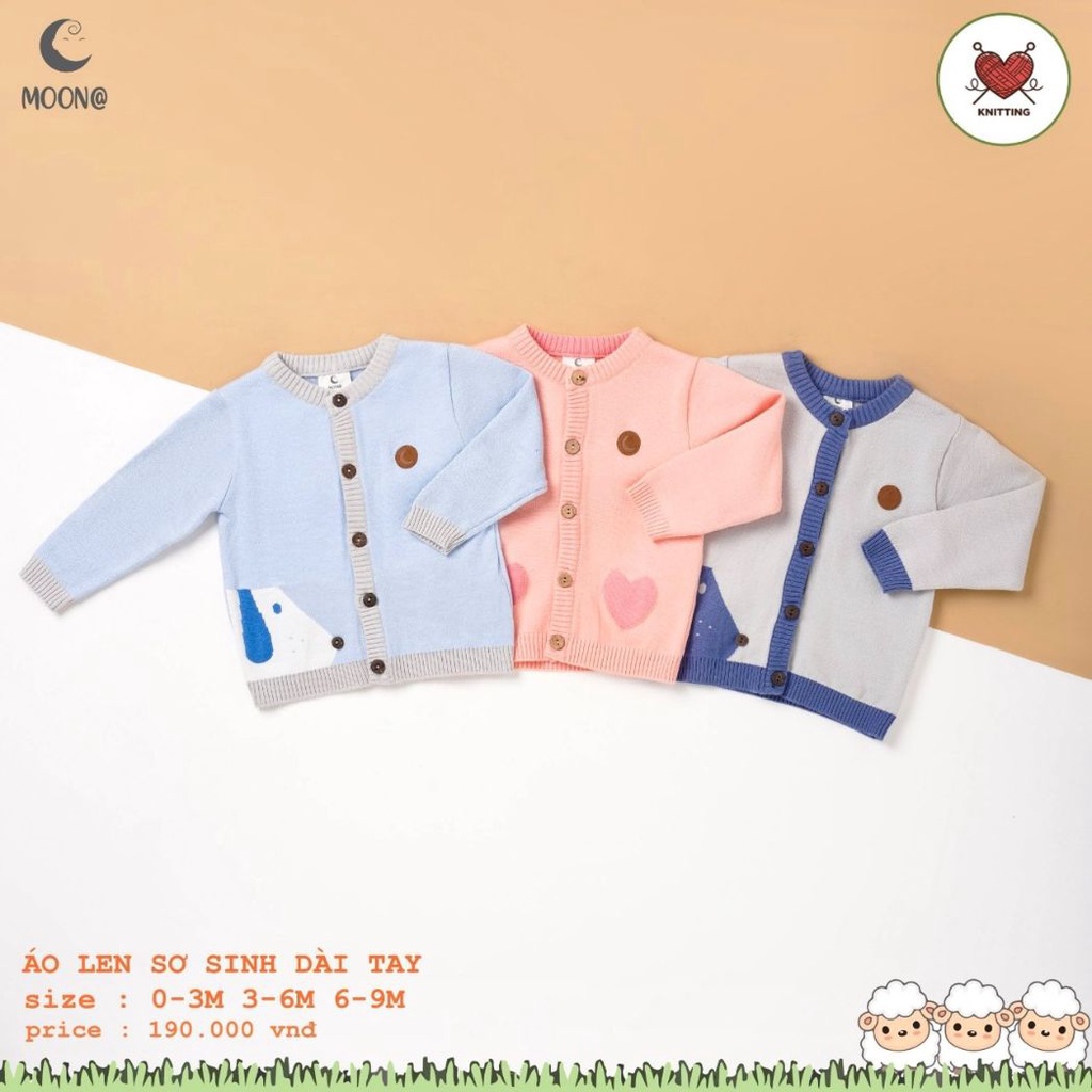 Áo len sơ sinh MOON cài thẳng cho bé trai, bé gái thời trang size sơ sinh đến 9M