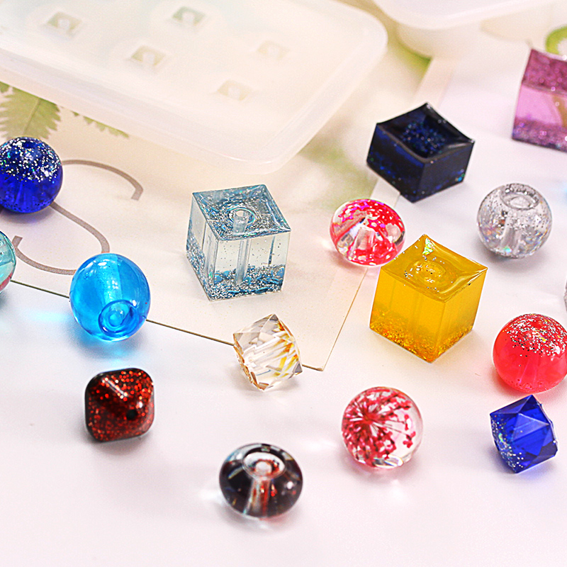 Khuôn silicone St.kunkka 6 ô có lỗ hạt đúc resin epoxy làm trang sức