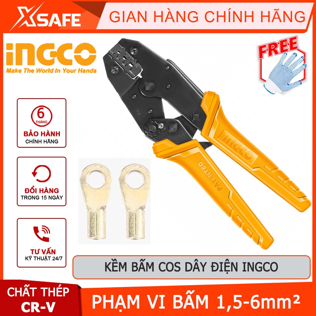 Kềm bấm cos dây điện INGCO HRCPL1506 Kìm cắt tuốt dài 9 inch, phạm vi bấm 1,5-6mm2, cách điện AWG, chịu lực chịu nhiệt