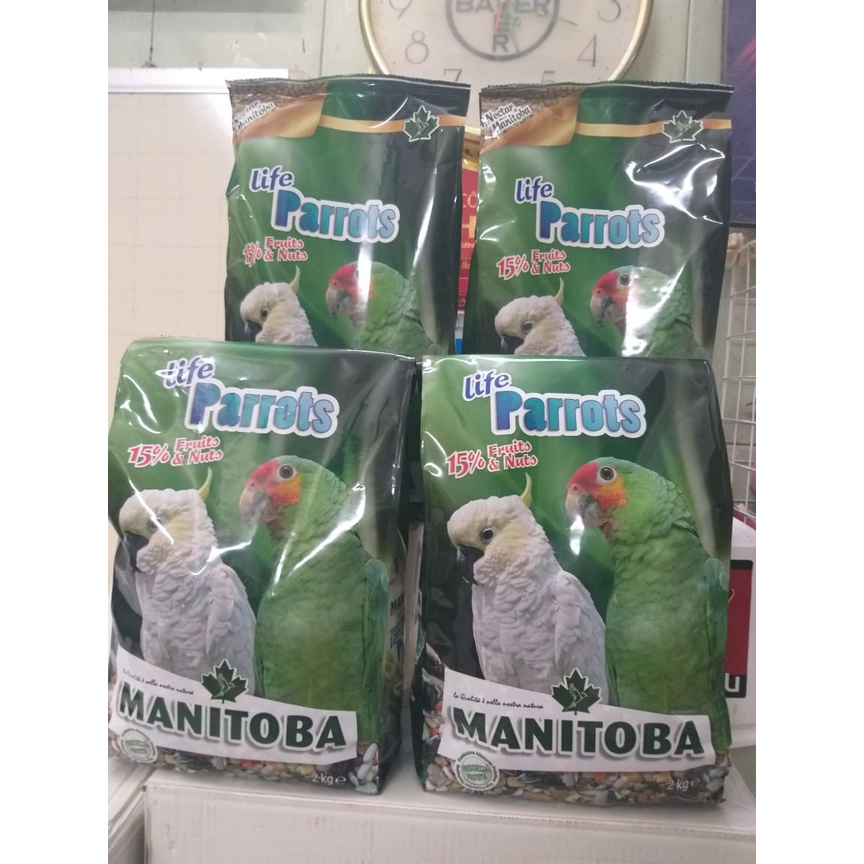 Hạt trộn hoàn chỉnh LIFE PARROTS manitoba gói nguyên 2kg dùng cho vẹt amazon, cookato và các dòng cùng size
