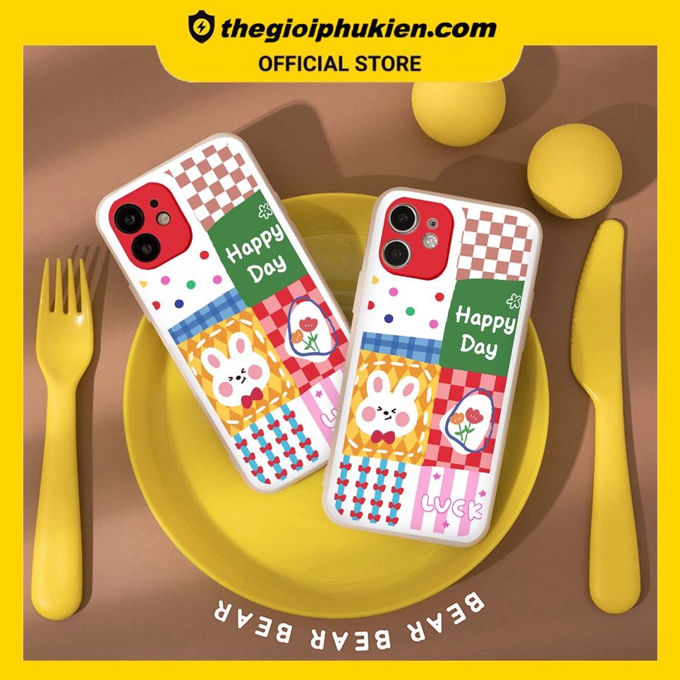 Ốp iphone - Ốp lưng iphone cạnh vuông viền camera Happy Rabbit dành cho ip 6 đến 14promax - G57