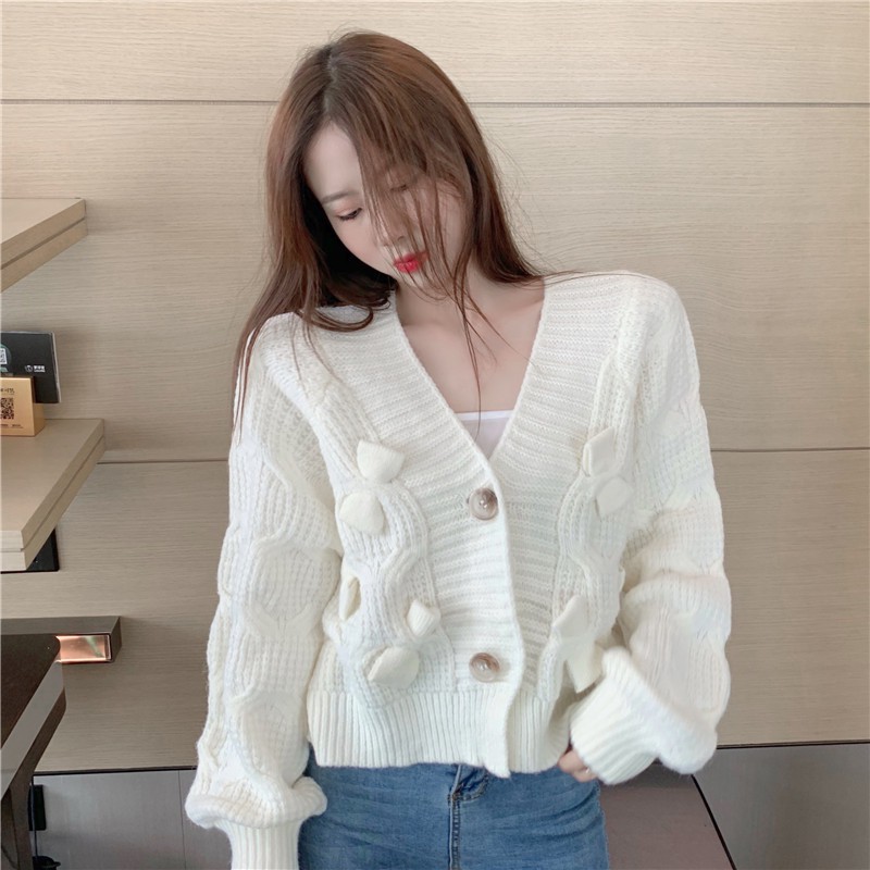 Áo Khoác Len Cardigan Dáng Rộng Thắt Nơ Xinh Xắn Dễ Thương Hợp Thời Trang