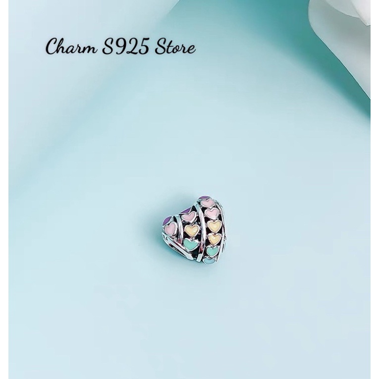 charm pan xỏ ngang tim ngũ sắc bạc s925 cao cấp