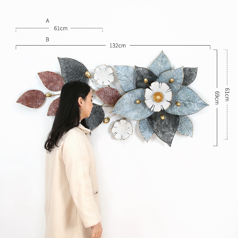 Tranh sắt treo tường nghệ thuật, trang decor trang trí hoa xám xanh đôi đẹp luxury - A2226