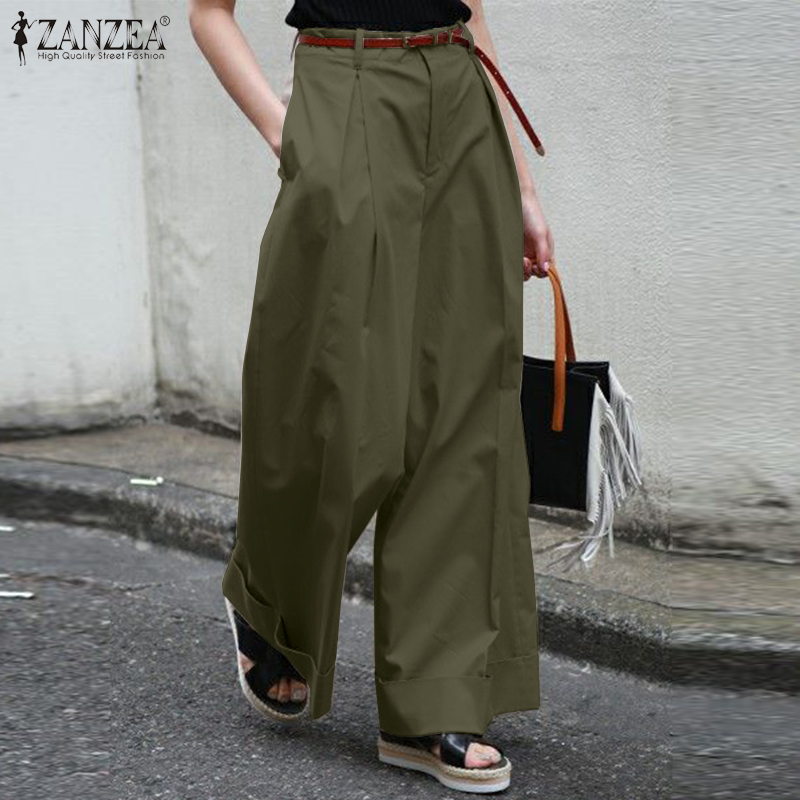 Quần Dài ZANZEA Ống Rộng Màu Trơn Phong Cách Vintage Cho Nữ | BigBuy360 - bigbuy360.vn