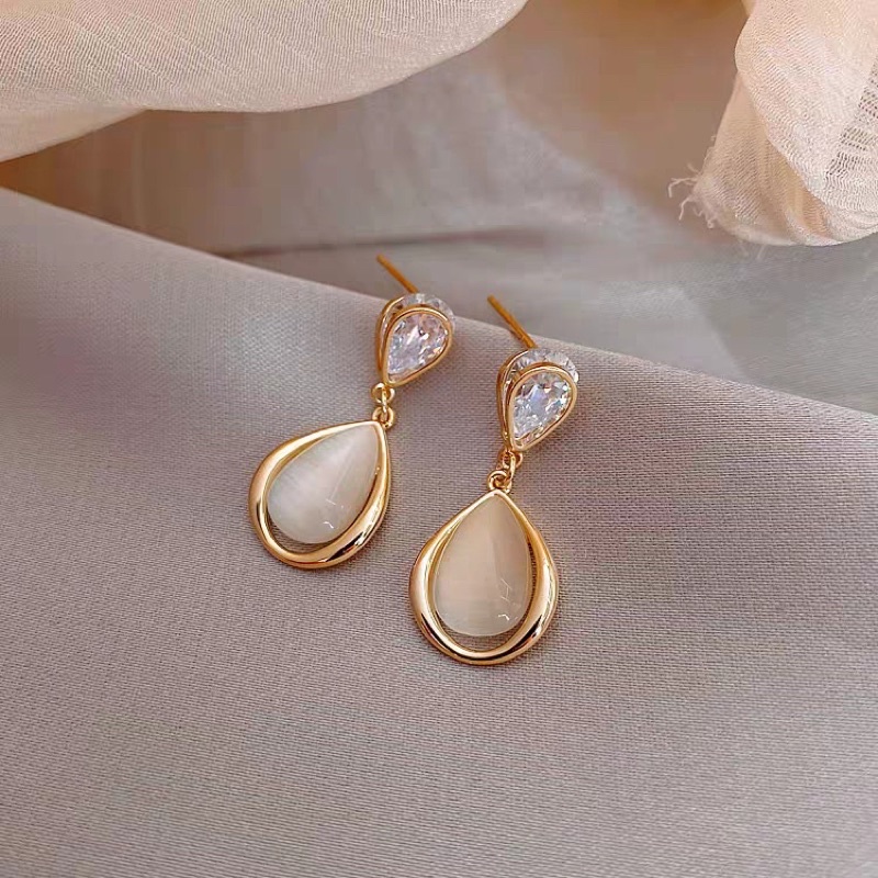 Geometric S925 Bạc Phong cách Hàn Quốc Thiết kế mới Hoa tai vàng Hoa tai nữ đơn giản
