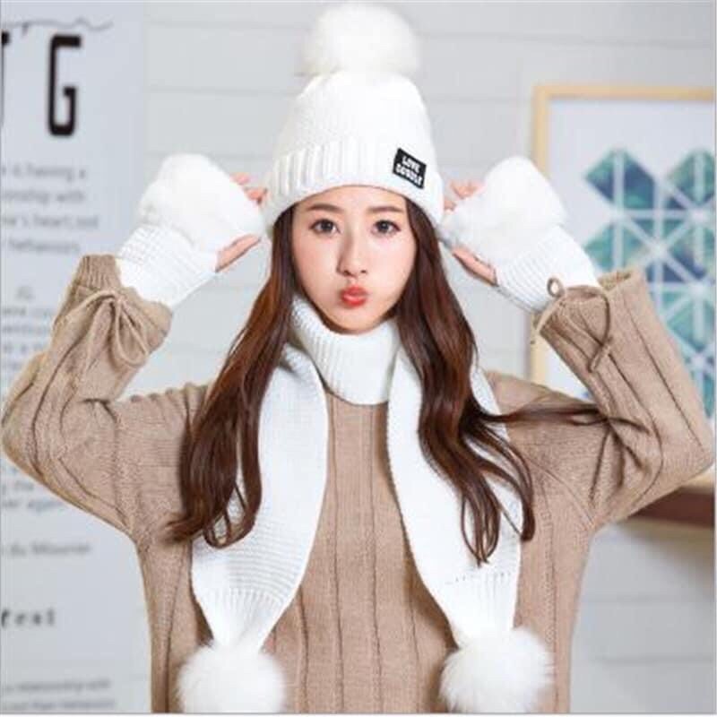 Bộ khăn mũ găng len lông cừu kiểu dáng thời trang hàn quốc dành cho nữ