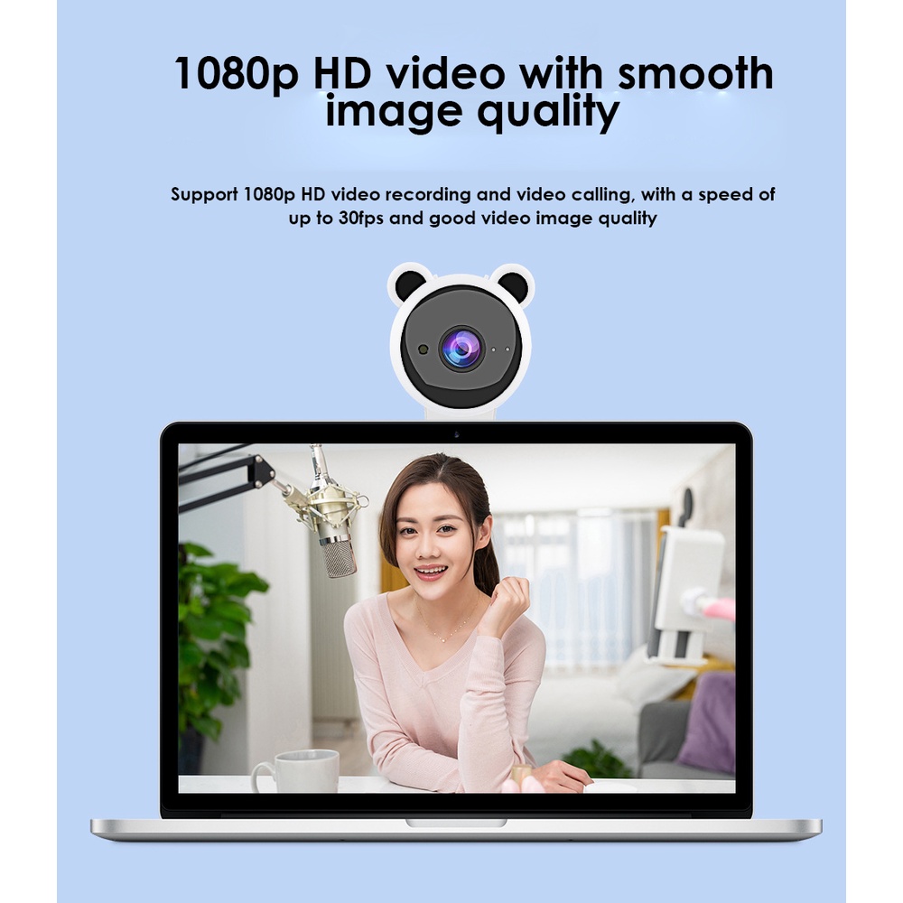 Khóa học trực tuyến phát trực tiếp trên laptop Độ phân giải 1080p Webcam Máy tính giảm tiếng ồn Camera hỗ trợ USB Màu hồng