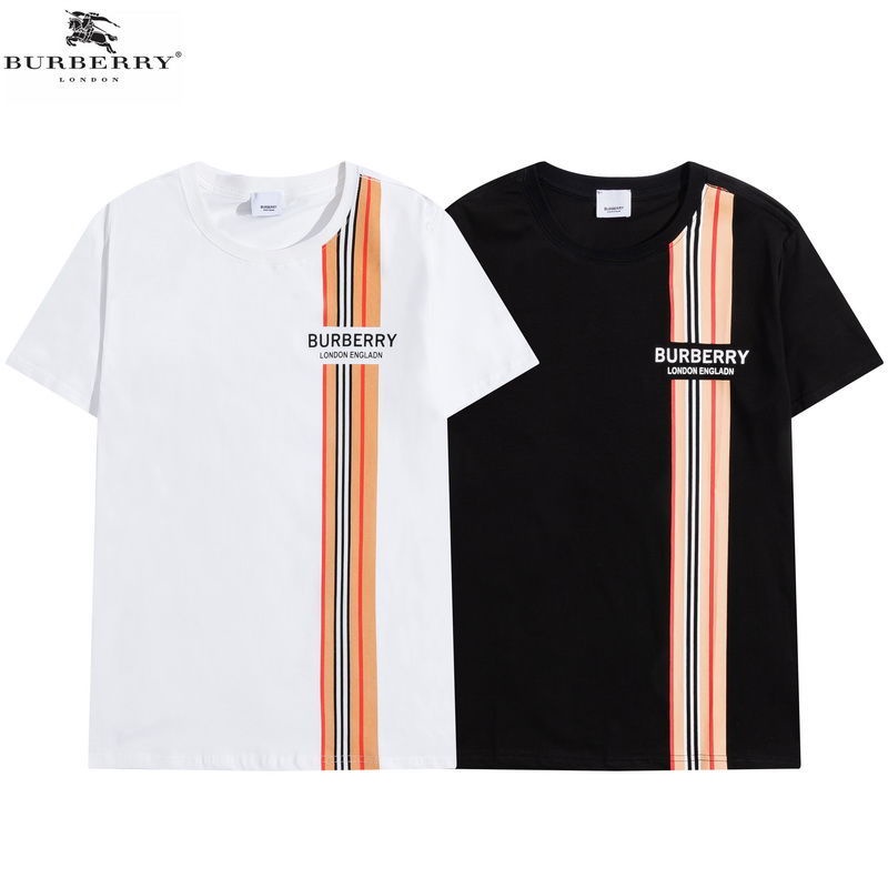 Burberry European Star Cùng Bbr Màu phù hợp Không đối xứng Sọc Retro Tay ngắn Áo phông Nam An