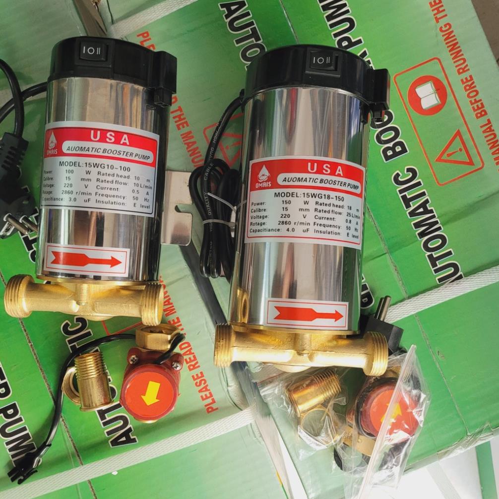 Máy bơm tăng áp cho máy giặt, nóng lạnh, tưới cây (150W) có rờ le tự ngắt -  Bơm sử dụng rotor dây Đồng