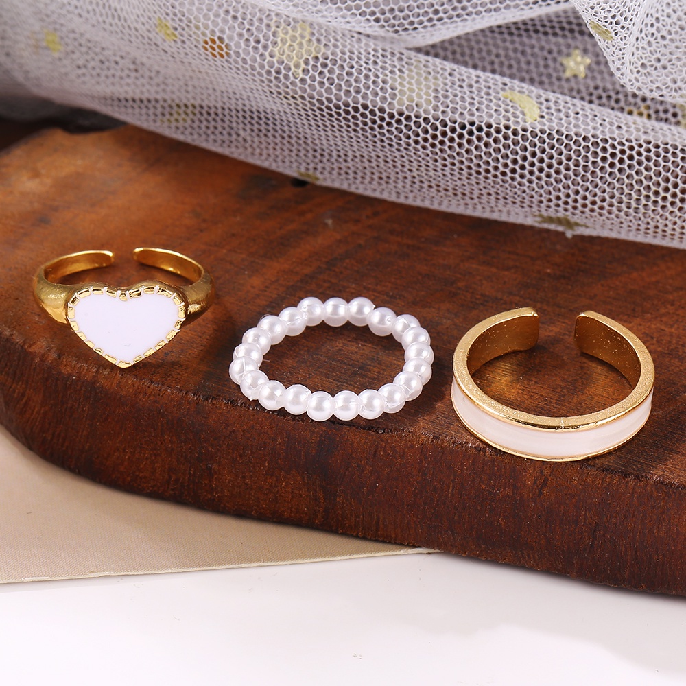 IF ME Bộ 3 Nhẫn Đính Ngọc Trai Hình Trái Tim Sang Trọng Cho Nữ