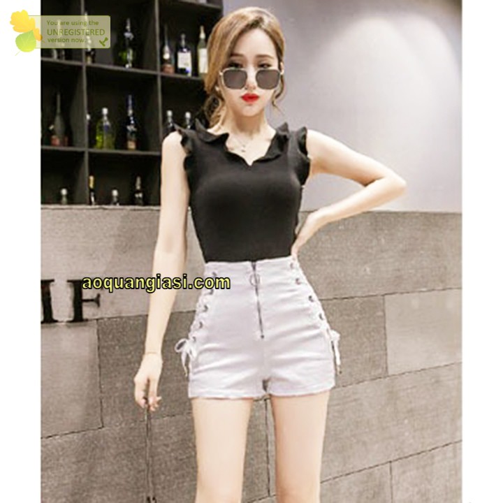 Quần short dây kéo trước đan dây hông MT338