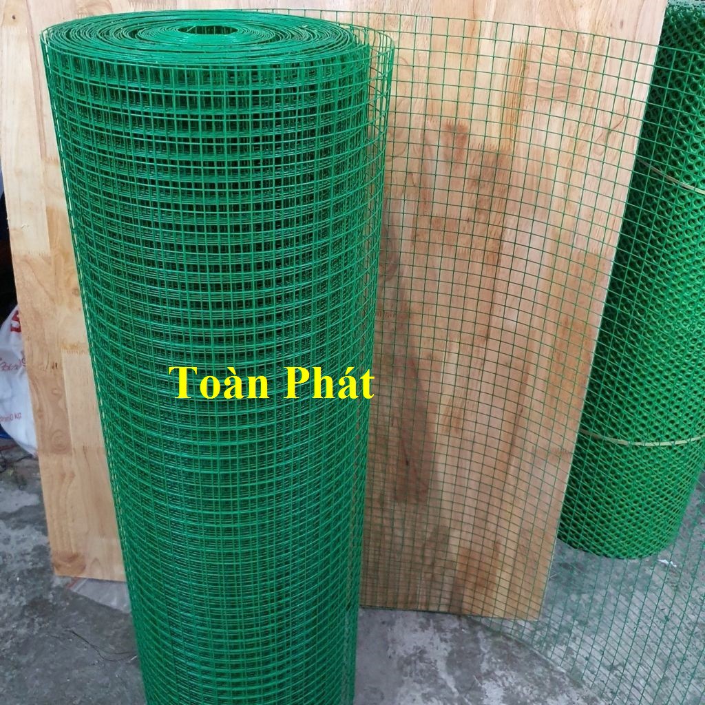 ( Khổ cao 1m) Cuộn lưới sắt bọc nhựa mắt lưới màu xanh, ô vuông rộng 1.2cm, 2cm