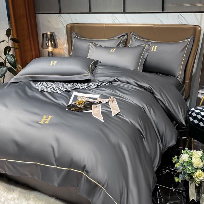 Bộ chăn ga Cotton Lụa Chữ H nhập khẩu - Sét chăn ga 4 món Decor siêu sang