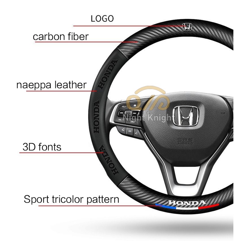 Vỏ bọc vô lăng bằng sợi carbon cho xe hơi Honda CITY JAZZ CIVIC HRV Fit CRV BRV Accord Odyssey VEZEL