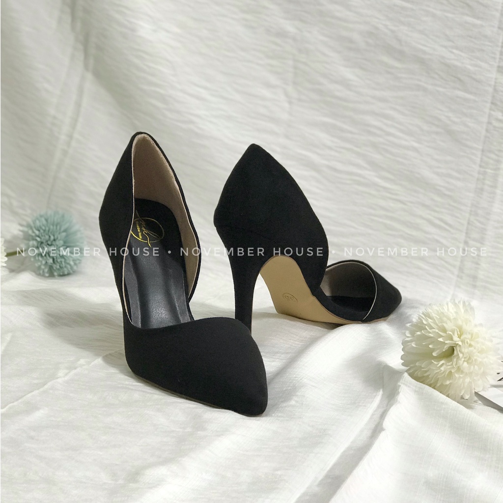 Giày cao gót nữ khoét eo da lộn thời trang, 2 màu đủ size GI5, Oula Store