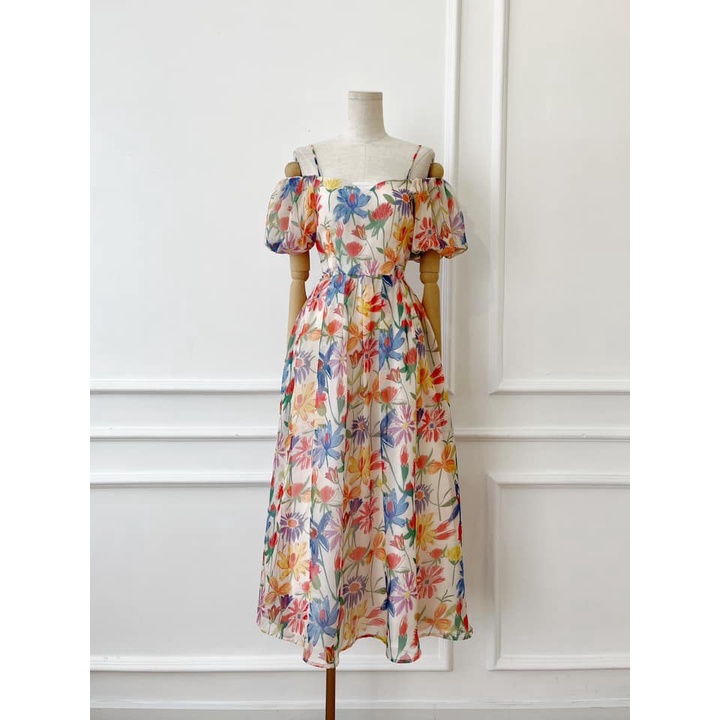 [HÀNG THIẾT KẾ CAO CẤP] Đầm Maxi Hoa Trễ Vai Đan Dây Hở Lưng Đi Biển / Du Lịch Cực Xinh