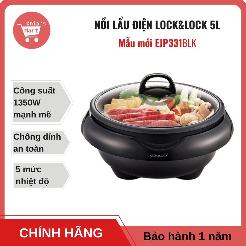 [Quà Tặng từ Samsung] Nồi Lẩu Điện Đa Năng Lock&Lock EJP331BLK Mới – Dung tích 5L - Chống dính cao cấp Nhập khẩu từ Nhật