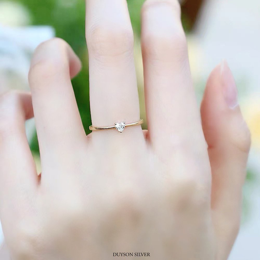 Nhẫn nữ bạc 925 đính đá hình trái tim mạ vàng 14k đẹp đơn giản, nhẫn bạc Ý 925 mạ vàng cao cấp DUYSON SILVER [NXK33]