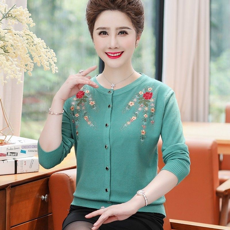 Áo Khoác len trung niên nữ, áo len nữ cardigan mỏng mùa thu