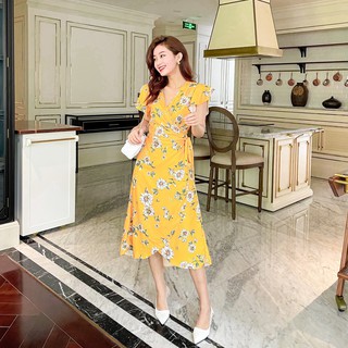 UP2 workshop - Đầm hoa vạt chéo Scarlet vàng dễ mặc mùa hè
