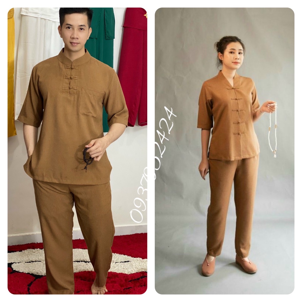 Đồ Lam Đi Chùa # Mẫu Cặp cổ tròn 3 nút Linen #Đồ Bộ Nam Nữ # Quần Áo Nam Nữ