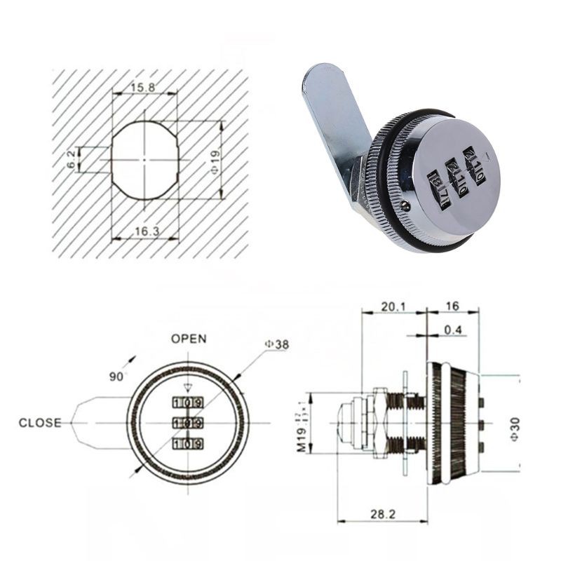 Ổ Khóa Xoay 3 Số 7 / 8 &quot;Cho Ngăn Kéo / Tủ Chén