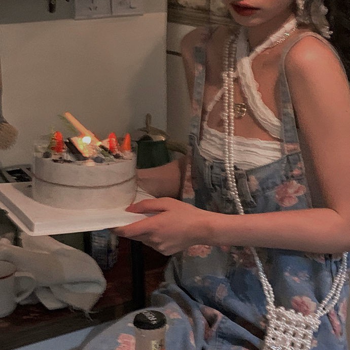 Váy treo in hoa hồng denim hai mảnh mùa hè 2023 dài họa tiết hoa váy treo váy denim