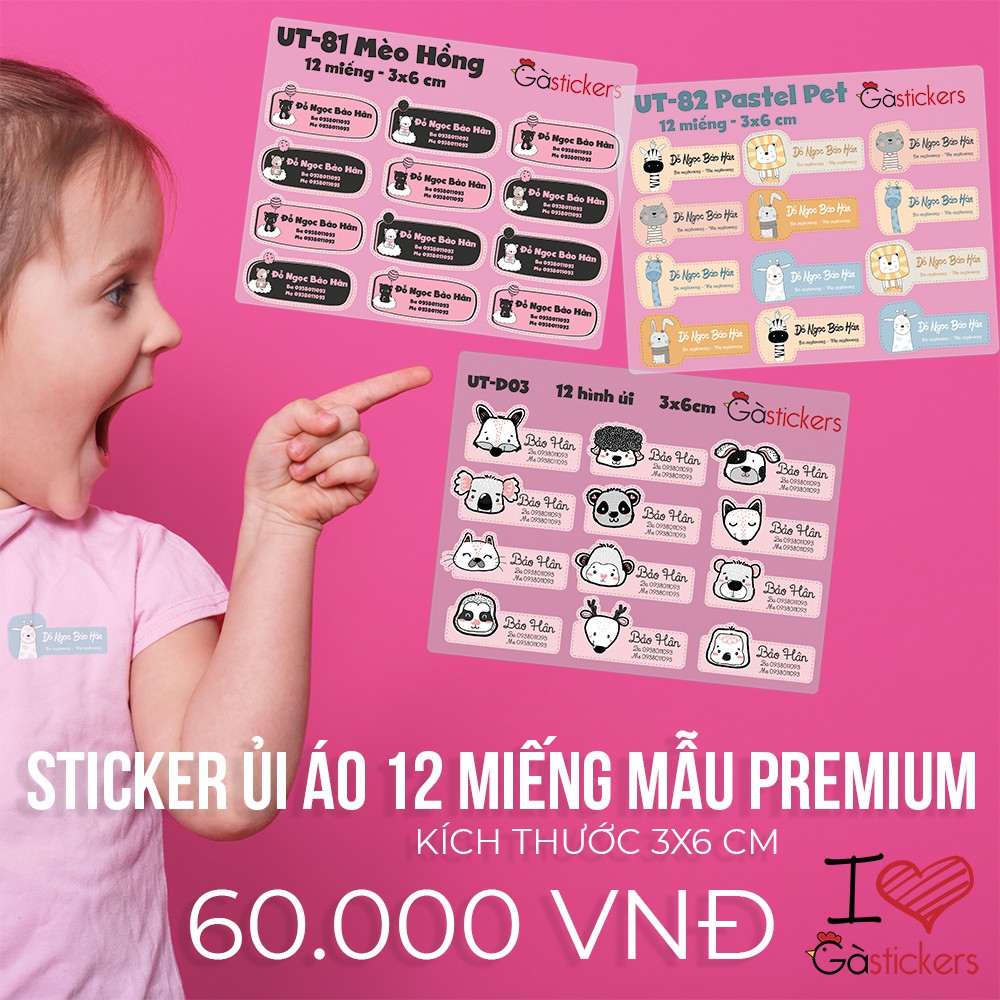 Sticker ủi áo in tên trẻ em GaStickers UT-D02- bộ 12 miếng kích thước 3 x 6 cm