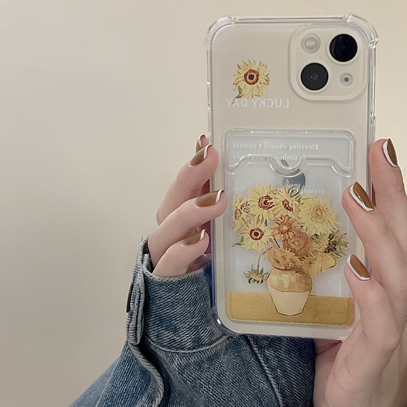 Ốp lưng iphone trong túi đựng thẻ hoa hướng dương 6/s/plus/splus/7/7plus/8/8plus/xs/11/12/13/14/pro/max/plus/promax TT21