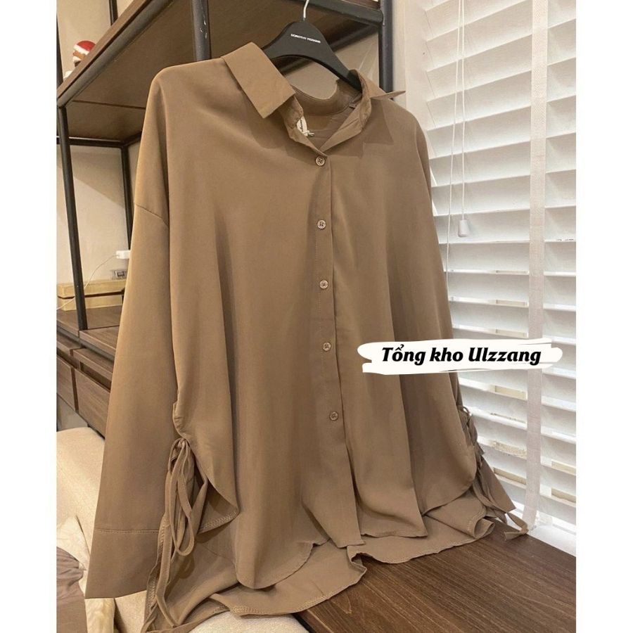 Áo Sơ Mi Cổ Đức Dài Tay Vạt Bầu Thắt Nơ Chất Lụa Trượt Tằm Siêu Mát