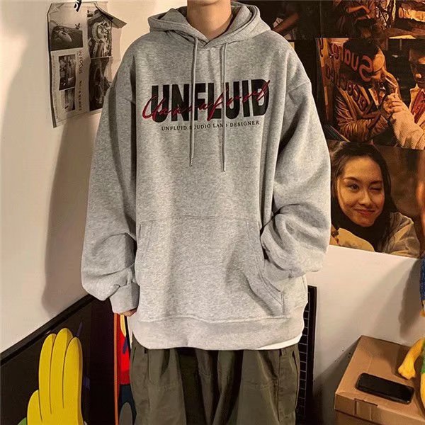 Áo hoodie tay dài dáng rộng in chữ phong cách hiphop đường phố Hàn Quốc thời trang mùa đông cho nam size M-5XL