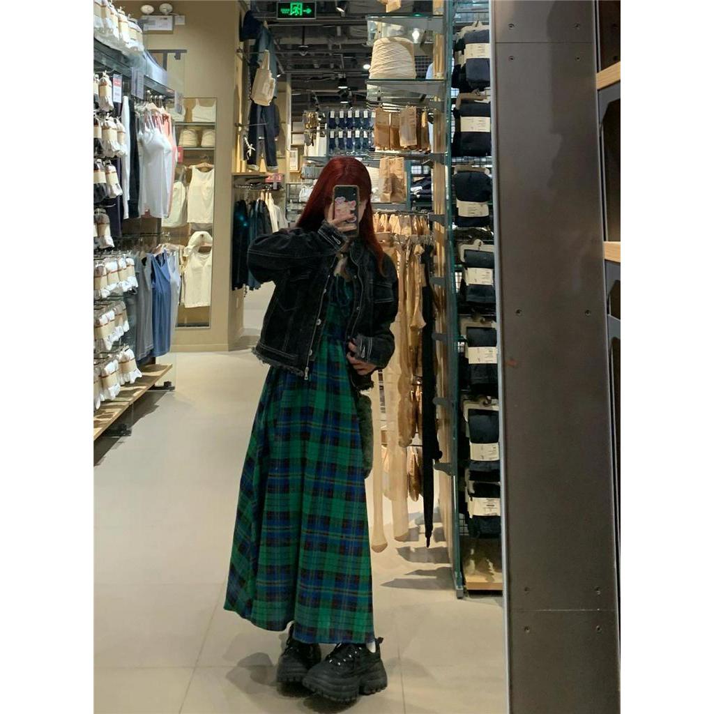 Đầm Hai Dây Dáng Dài Họa Tiết Sọc Caro Phong Cách Retro 62383