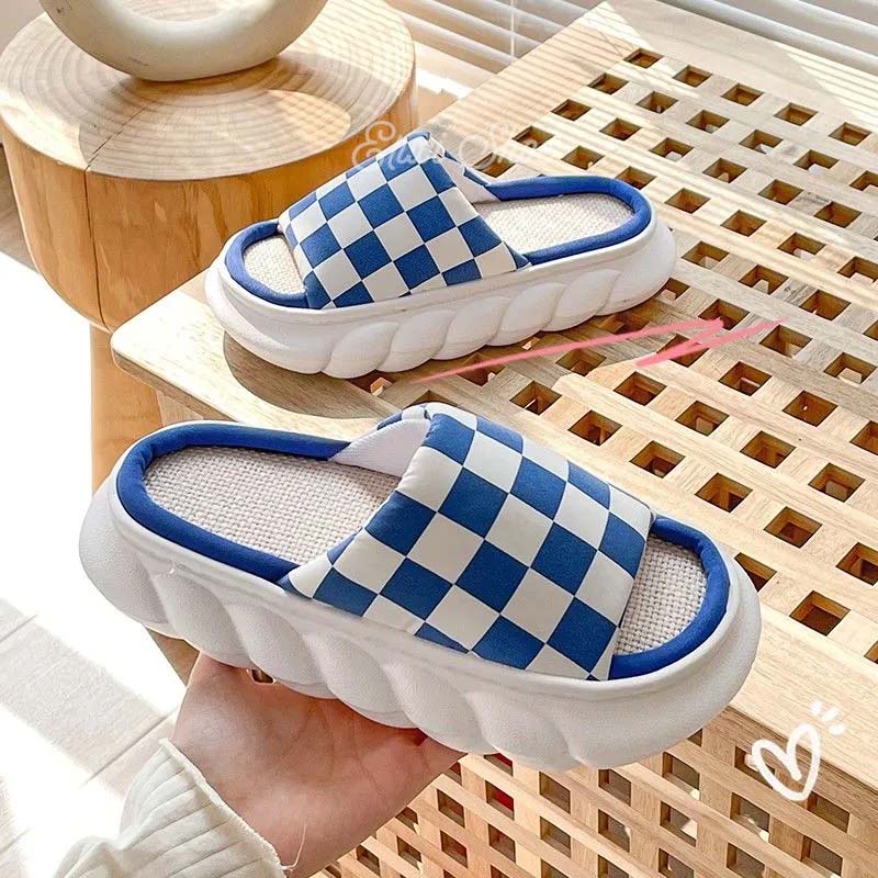 Oeteo Dép Đi Trong Nhà Đế Dày Họa Tiết Caro Thời Trang Cho Nam Nữ
