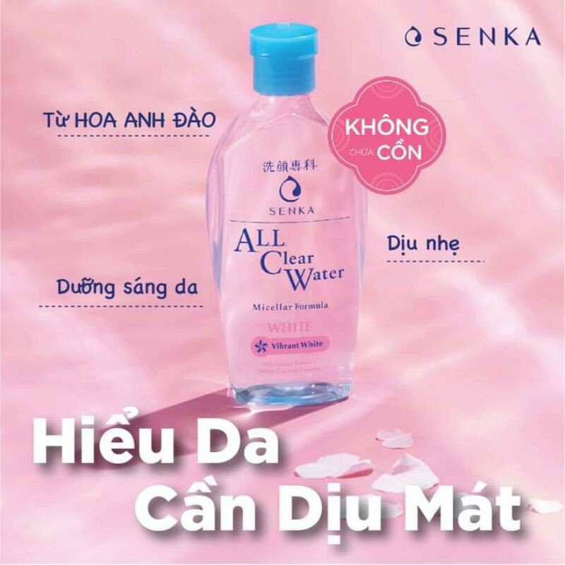 Nước sữa tẩy trang 2 lớp dưỡng trắng Senka All Clear Water Micellar Formula White Sạch thoáng Fresh Milky Water 230ml