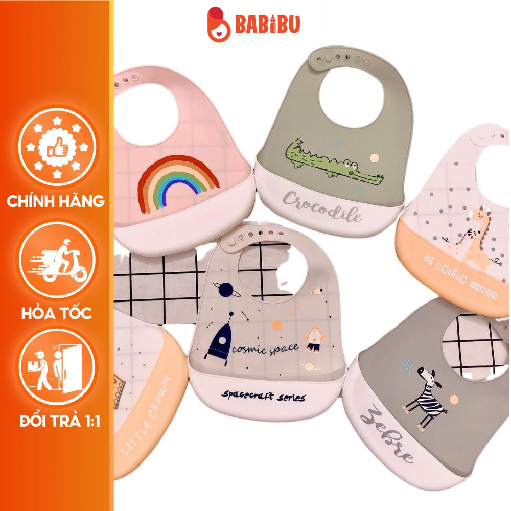 Yếm Ăn Dặm Silicone Có Máng ,Yếm silicon ăn dặm cho bé Babibu