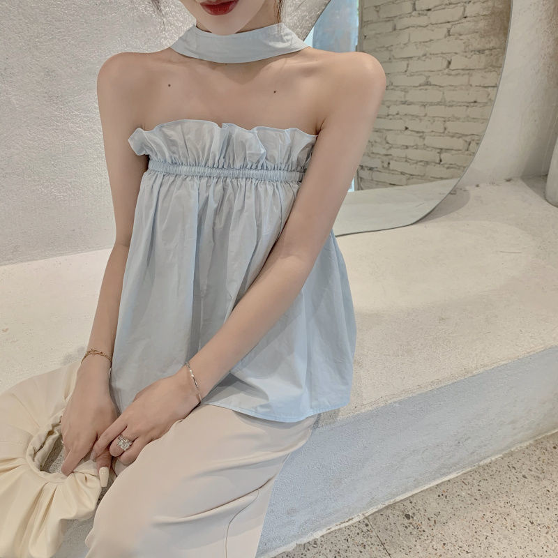 Áo yếm dây ngắn không tay dáng rộng size lớn thon thả thời trang trẻ trung dễ thương phong cách Hàn Quốc dành cho nữ