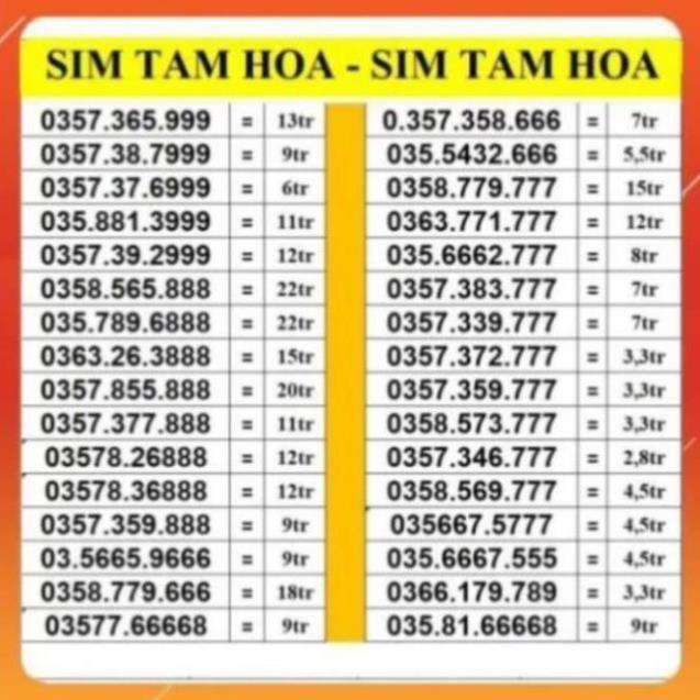 SIM TAM HOA 999 888 777 666 VIETTEL TRẢ TRƯỚC