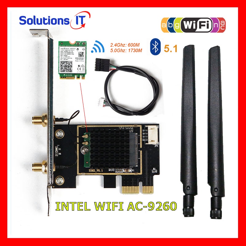 Card WIFI Intel AC 3168 7265 9260 AX200 AX210 có tản nhiệt cho máy bàn