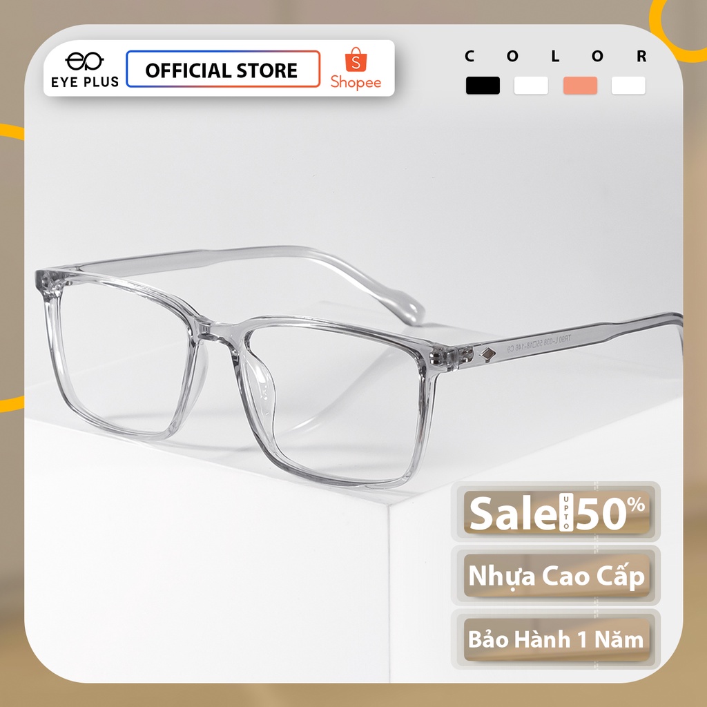Gọng kính cận nam nữ thời trang EYE PLUS nhựa dẻo dáng vuông to phối hình trám N240-038