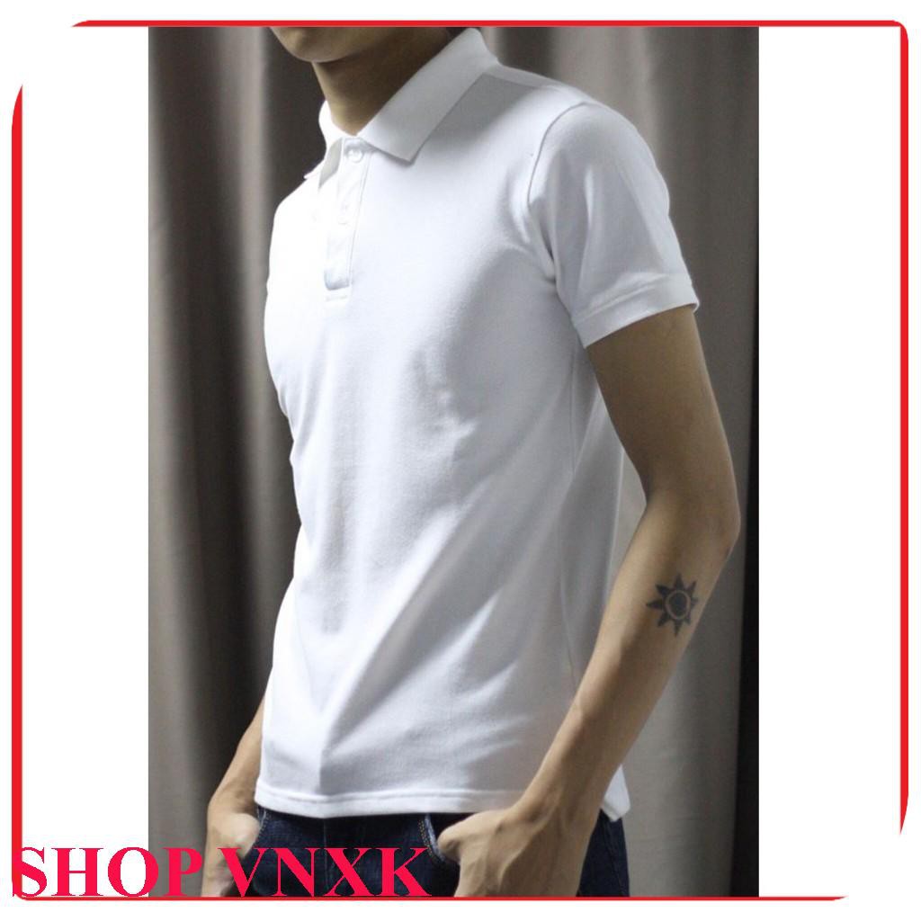SALE KHỦNG Áo thun cổ bẻ nam màu trắng
