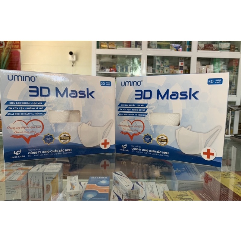 Khẩu trang 3D Mask Umino công nghệ Nhật Bản kháng khuẩn chống bụi hộp 50 chiếc