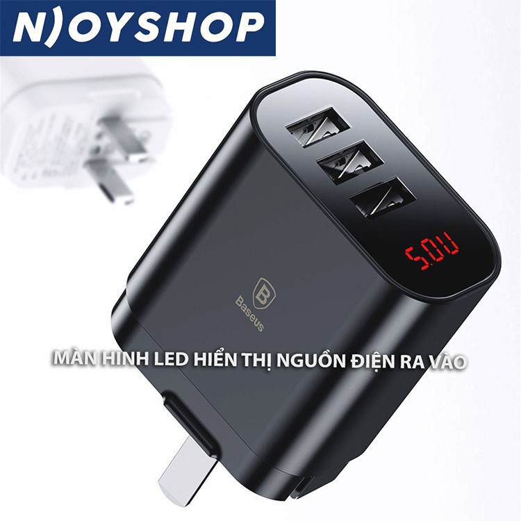 [BH 6 THÁNG] CỦ SẠC NHANH 3 CỔNG USB MÀN HÌNH LED CHÍNH HÃNG BASEUS MIRROR LAKE CHO IPHONE SAMSUNG XIAOMI OPPO HUAWEI