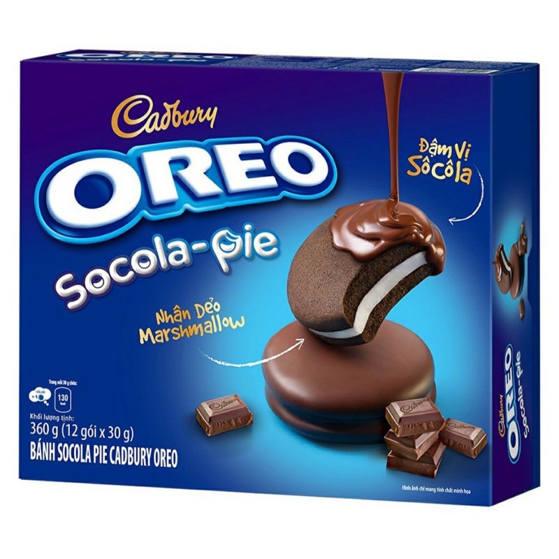 BÁNH SOCOLA PIE CADBURY OREO 360G (12 GÓI)/ OREO NHÂN DẺO MARSHMALLOW